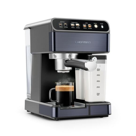 Chefman Cafemaster 20-Bar, 2-Cup Black Stainless Espresso Machine With Frother - Picture 1 of 6